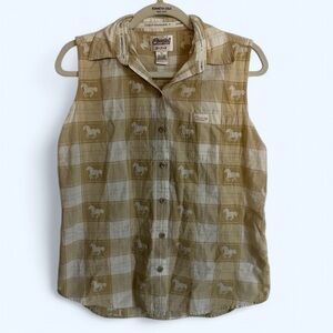Vintage Cowgirl Hardware Yellow - Horse Sleeveless Button up Shirt